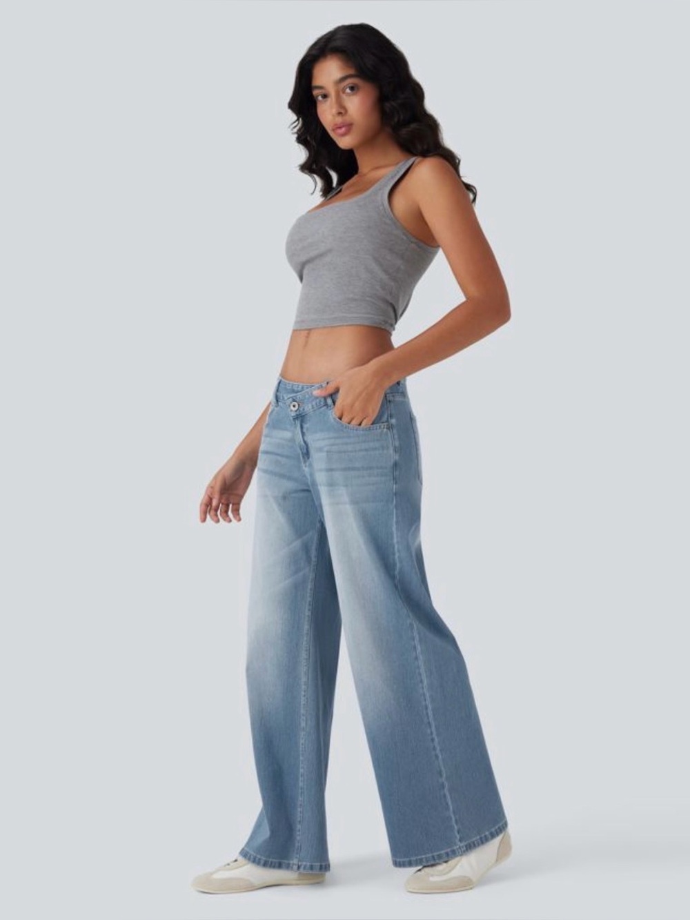 NWOT Halara Flex Asymmetric Low Rise Zipper Pockets Baggy Wide Leg Washed Casual